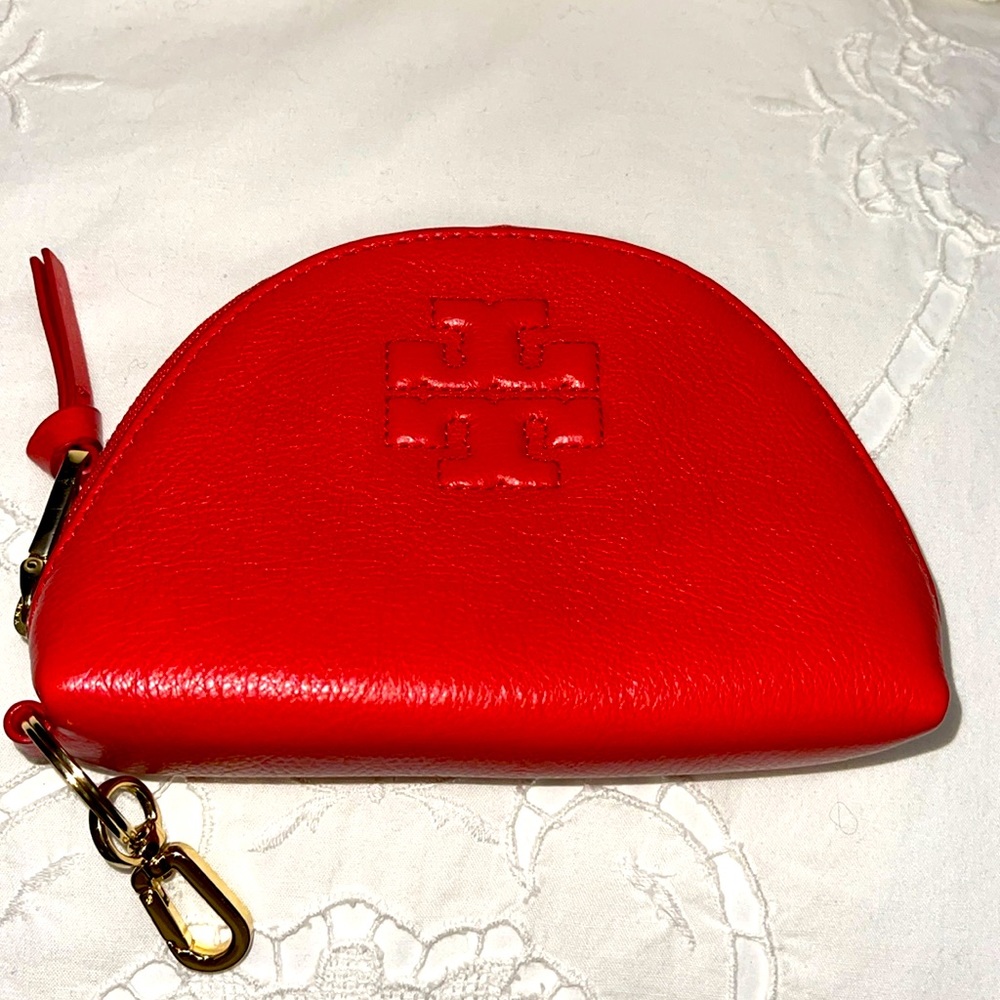 Tory Burch zip pouch with keychain clip.